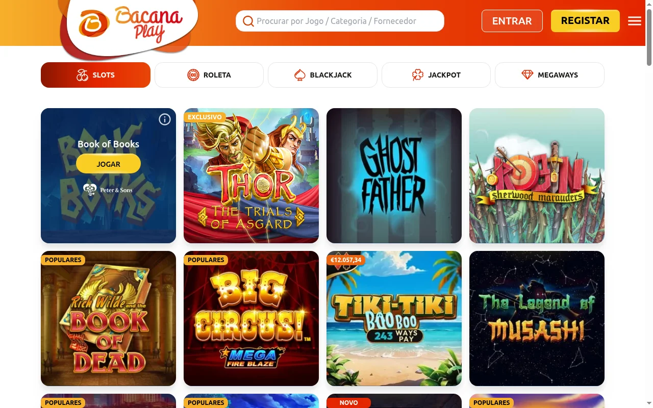 BacanaPlay casino online secção de jogos Portugal