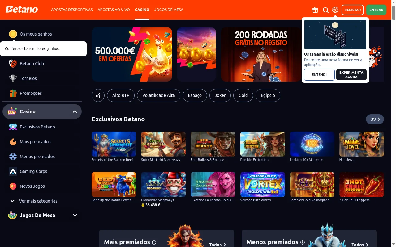 Betano casino online secção de jogos Portugal