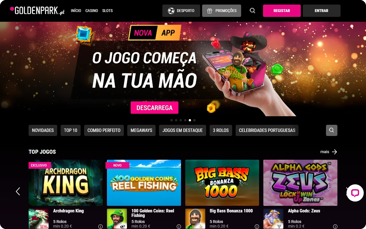 GoldenPark casino online secção de jogos Portugal