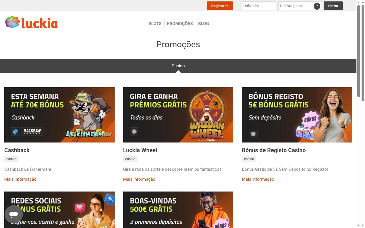 Luckia casino online secção de jogos Portugal
