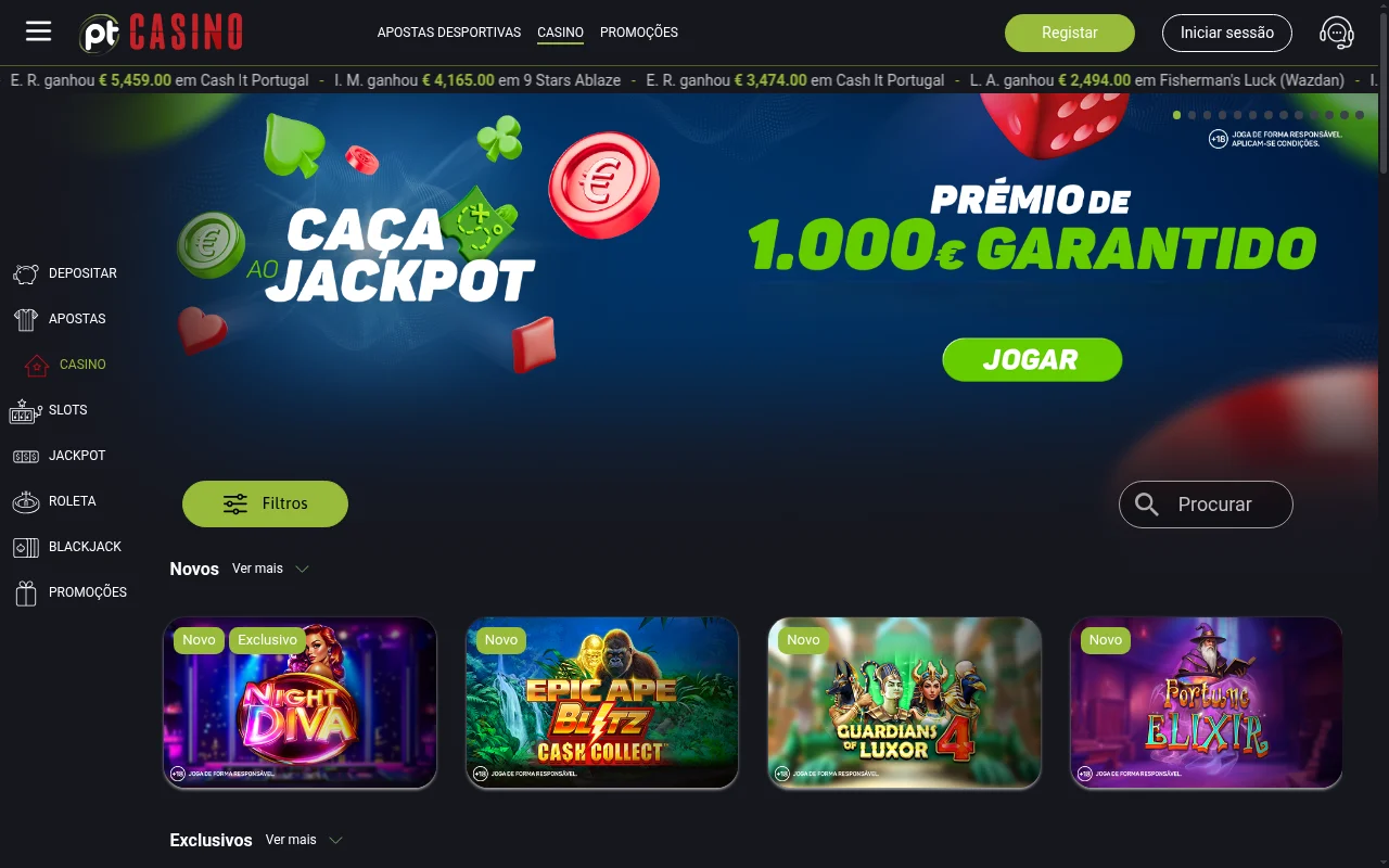 Placard casino online secção de jogos Portugal