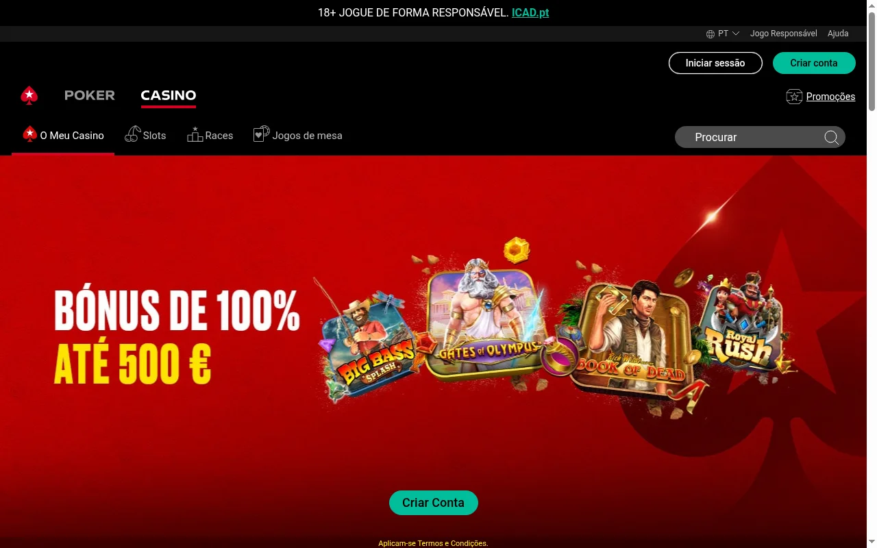 PokerStars casino online secção de jogos Portugal